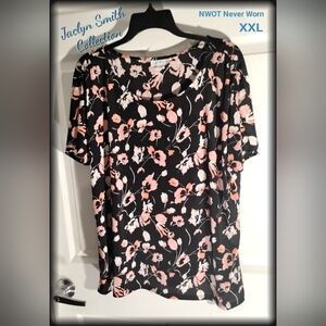 🦩New! Jaclyn Smith Collection Stretch Plus Size Pullover Floral Blouse